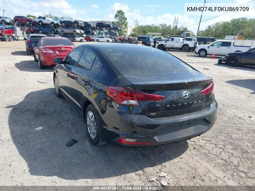 2019 Hyundai Elantra Se VIN: KMHD74LF0KU869709 Lot: 40797261