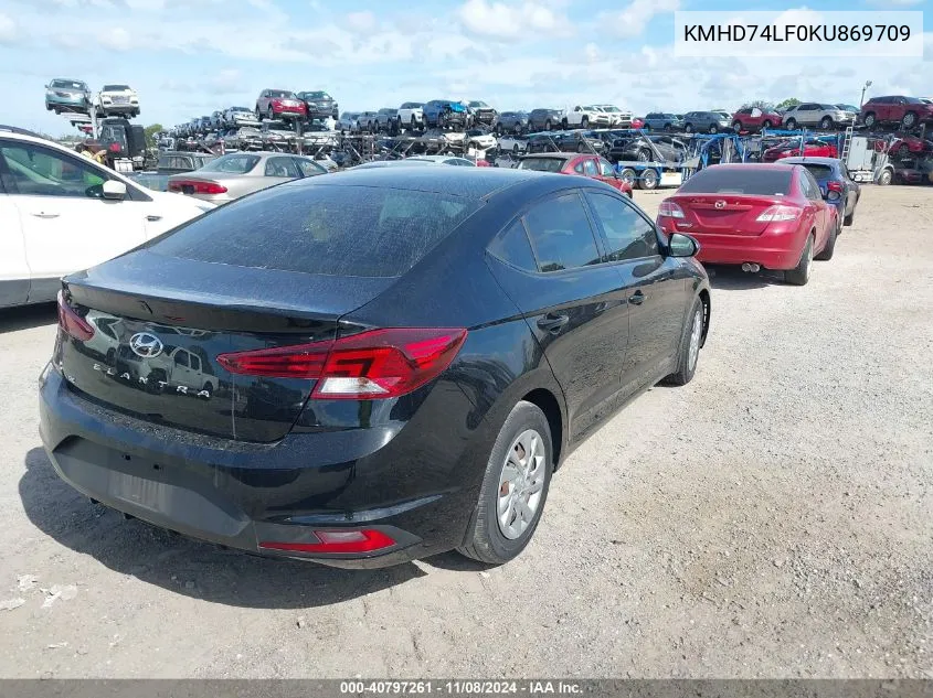 2019 Hyundai Elantra Se VIN: KMHD74LF0KU869709 Lot: 40797261