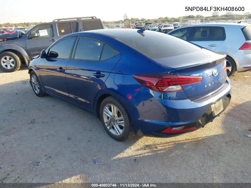 5NPD84LF3KH408600 2019 Hyundai Elantra Sel