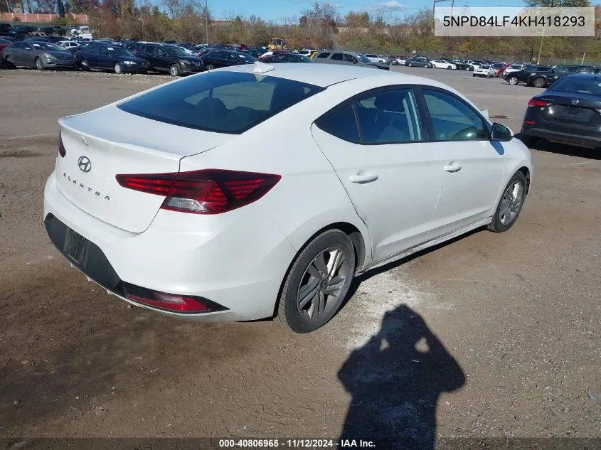 2019 Hyundai Elantra Sel VIN: 5NPD84LF4KH418293 Lot: 40806965