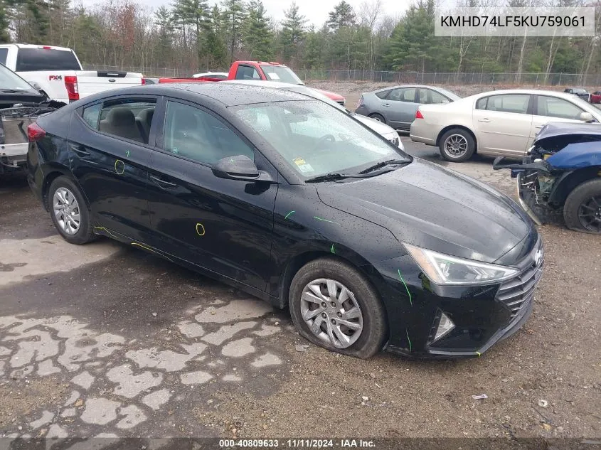 2019 Hyundai Elantra Se VIN: KMHD74LF5KU759061 Lot: 40809633