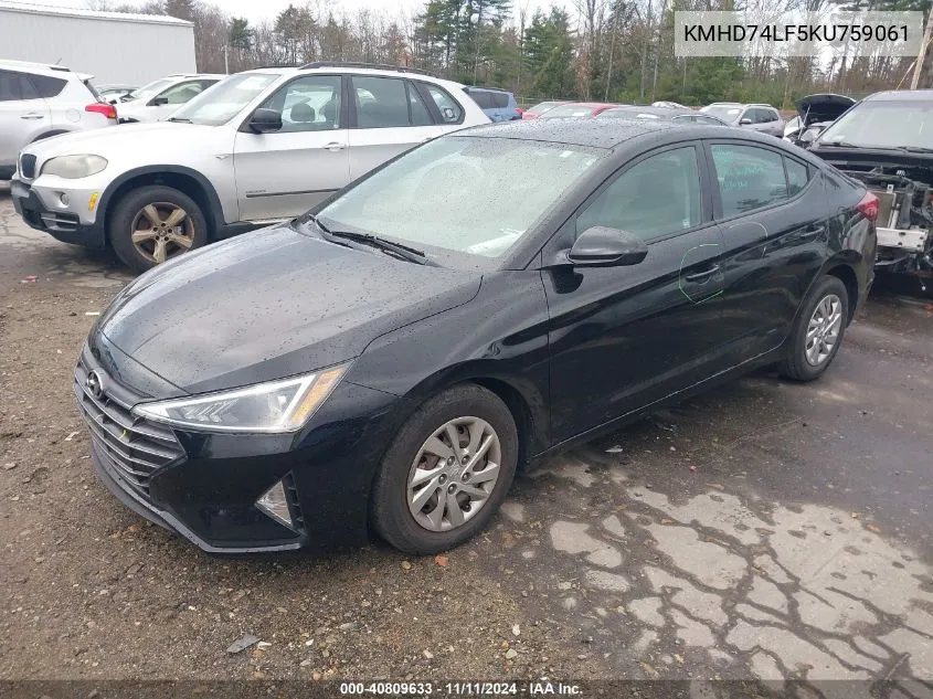 2019 Hyundai Elantra Se VIN: KMHD74LF5KU759061 Lot: 40809633