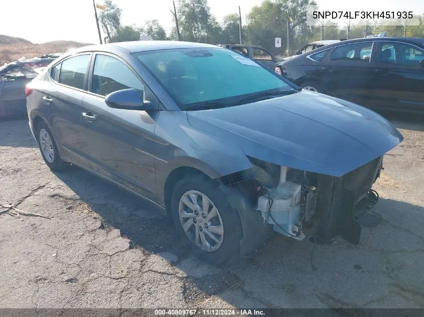 5NPD74LF3KH451935 2019 Hyundai Elantra Se