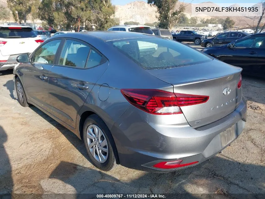 5NPD74LF3KH451935 2019 Hyundai Elantra Se