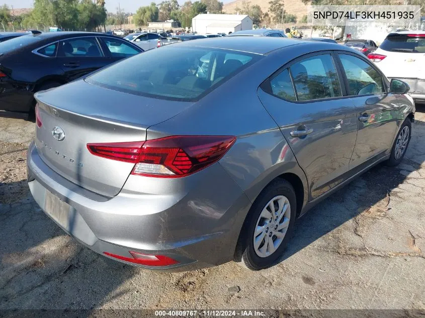 5NPD74LF3KH451935 2019 Hyundai Elantra Se