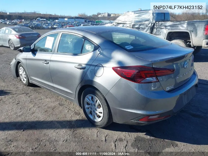 2019 Hyundai Elantra Se VIN: 5NPD74LF7KH423152 Lot: 40811111