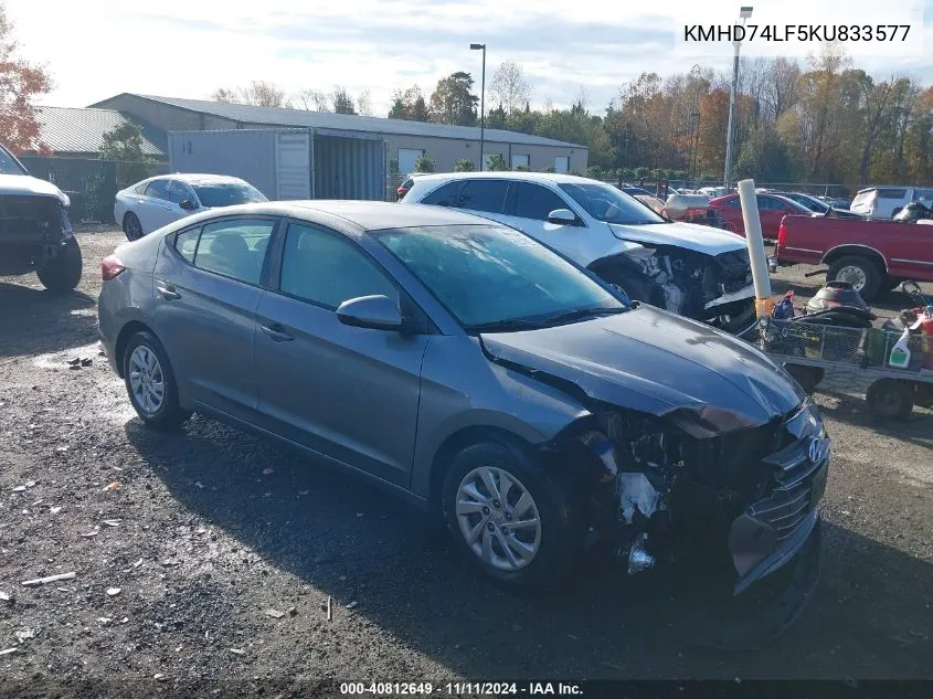 2019 Hyundai Elantra Se VIN: KMHD74LF5KU833577 Lot: 40812649