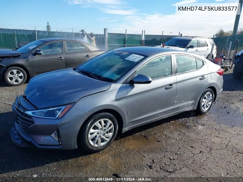 2019 Hyundai Elantra Se VIN: KMHD74LF5KU833577 Lot: 40812649