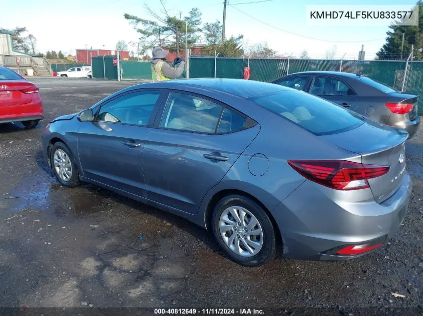 2019 Hyundai Elantra Se VIN: KMHD74LF5KU833577 Lot: 40812649