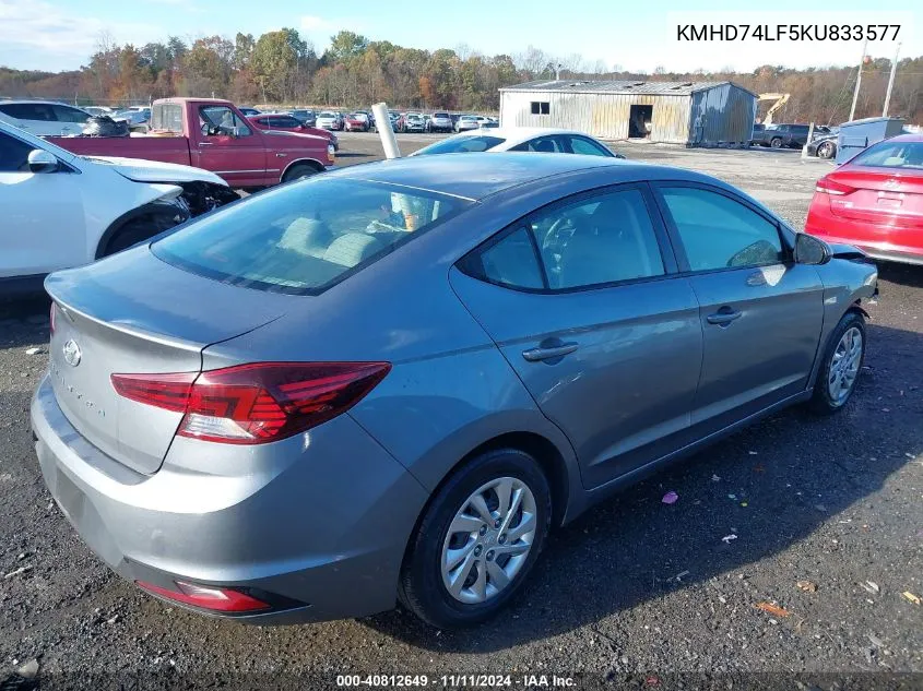 2019 Hyundai Elantra Se VIN: KMHD74LF5KU833577 Lot: 40812649