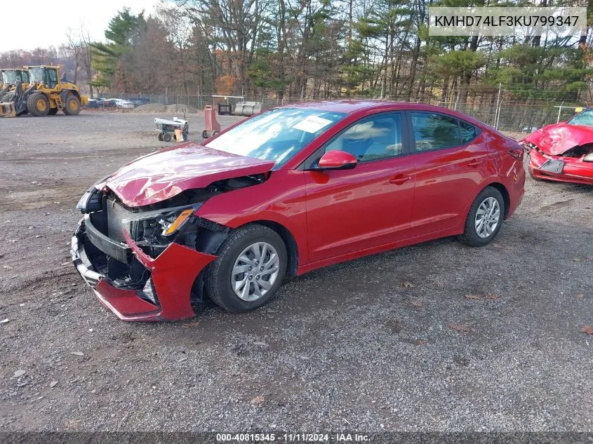 2019 Hyundai Elantra Se VIN: KMHD74LF3KU799347 Lot: 40815345