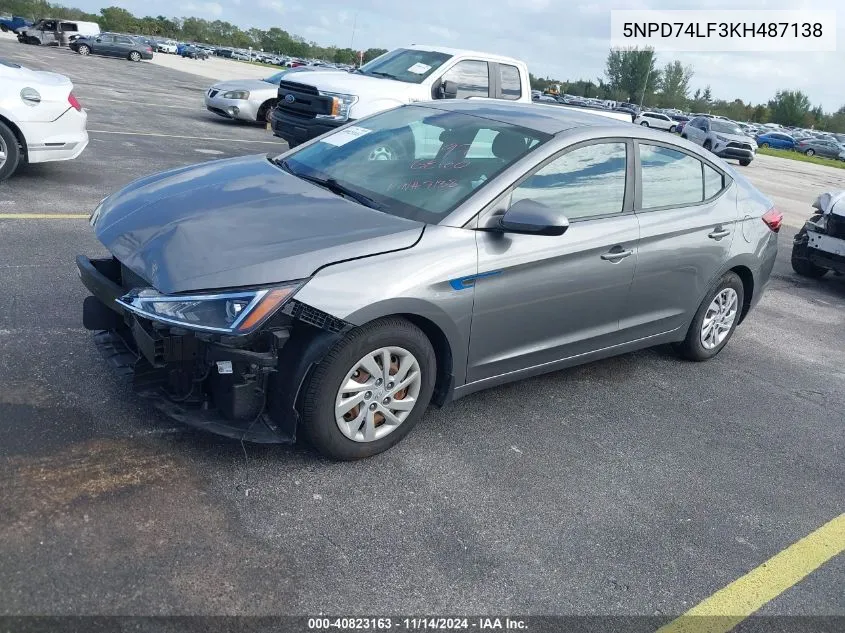 2019 Hyundai Elantra Se VIN: 5NPD74LF3KH487138 Lot: 40823163