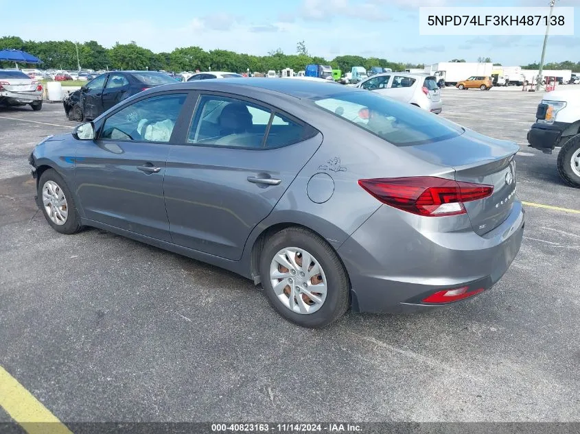 2019 Hyundai Elantra Se VIN: 5NPD74LF3KH487138 Lot: 40823163