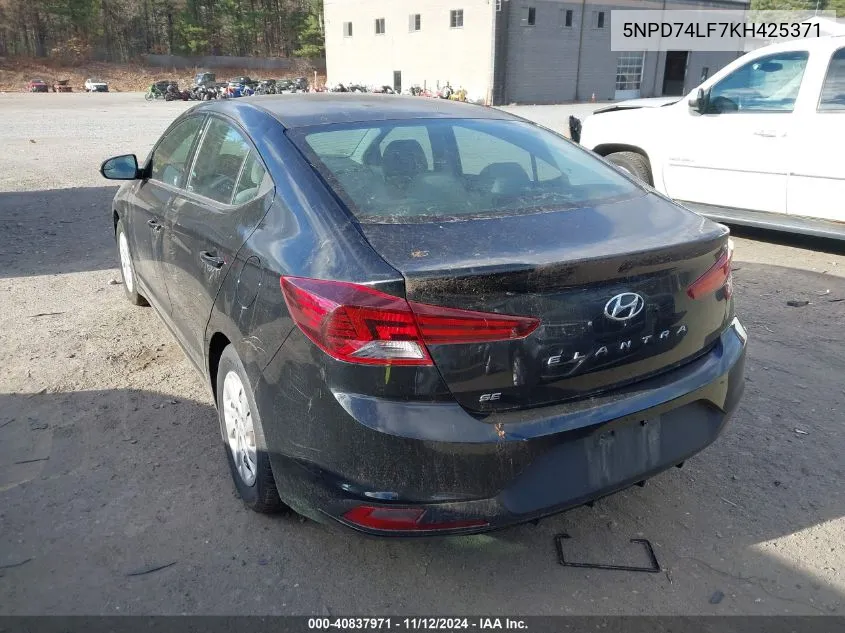 2019 Hyundai Elantra Se VIN: 5NPD74LF7KH425371 Lot: 40837971