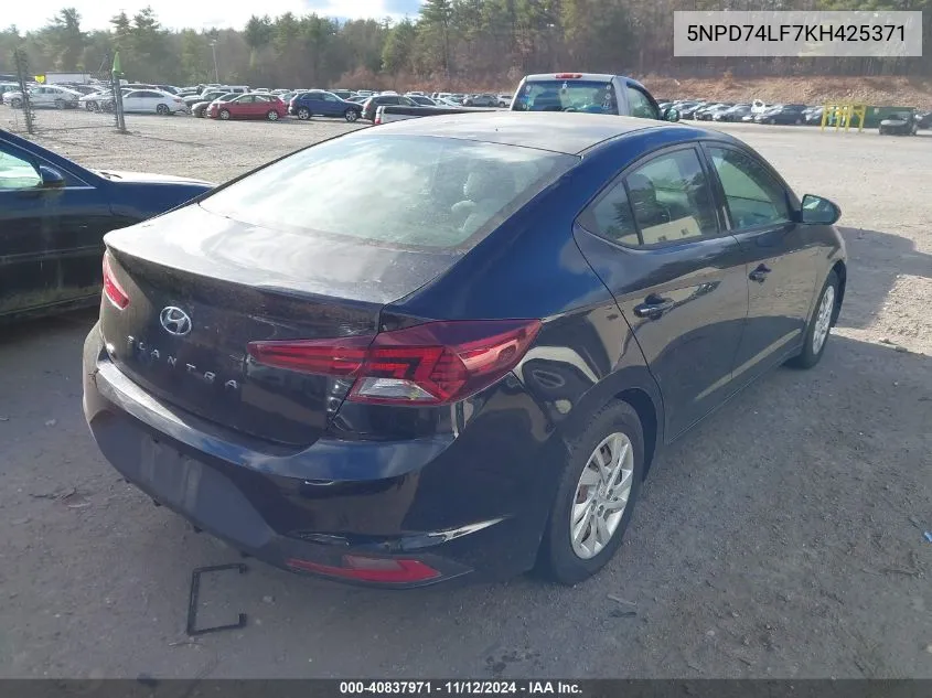 2019 Hyundai Elantra Se VIN: 5NPD74LF7KH425371 Lot: 40837971