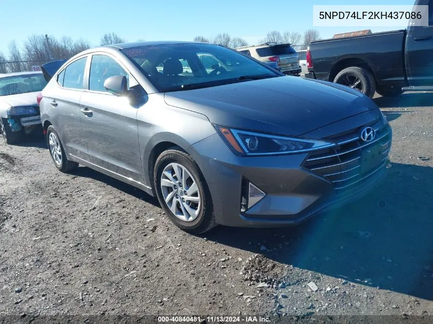 2019 Hyundai Elantra Se VIN: 5NPD74LF2KH437086 Lot: 40840481