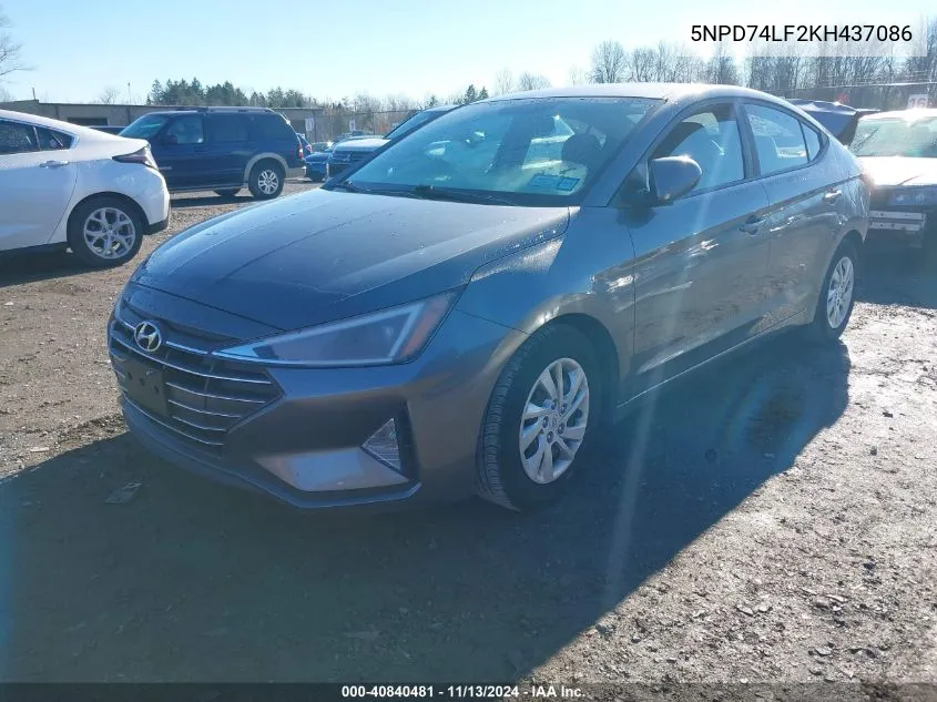 2019 Hyundai Elantra Se VIN: 5NPD74LF2KH437086 Lot: 40840481