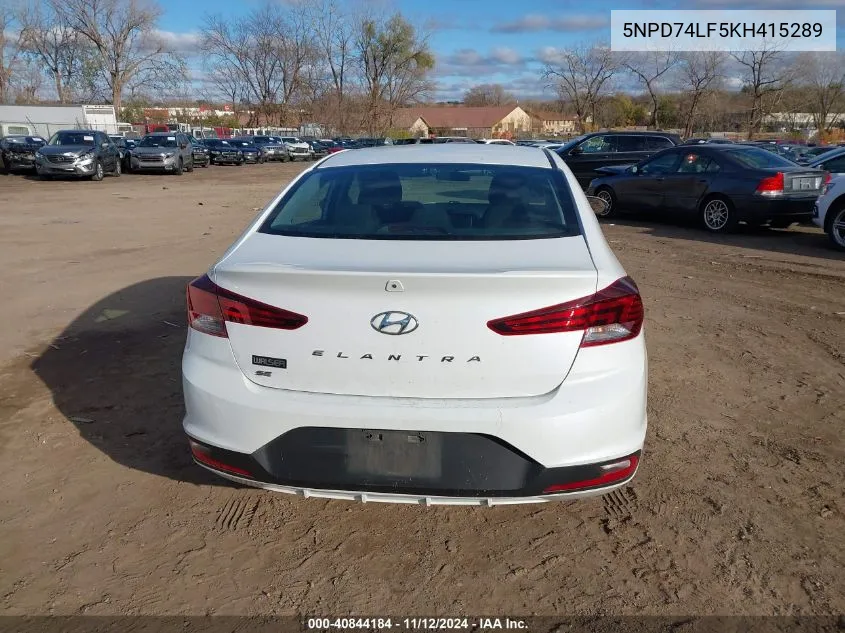 2019 Hyundai Elantra Se VIN: 5NPD74LF5KH415289 Lot: 40844184