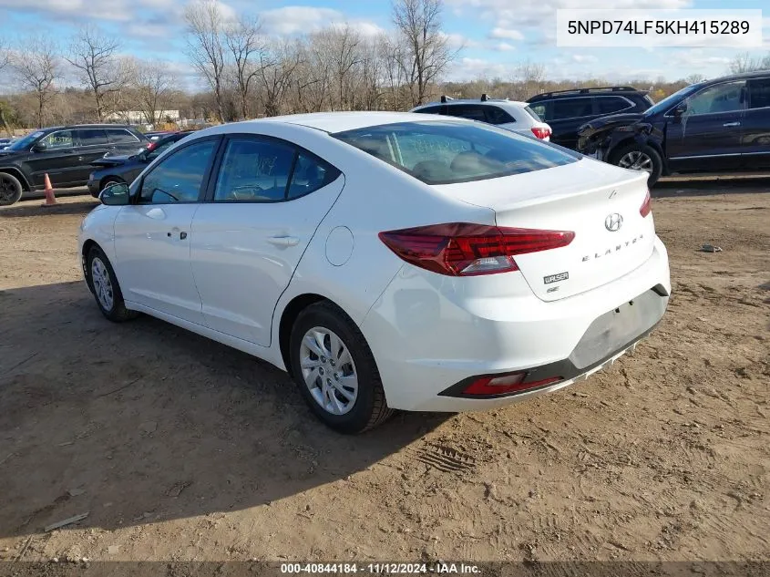 2019 Hyundai Elantra Se VIN: 5NPD74LF5KH415289 Lot: 40844184