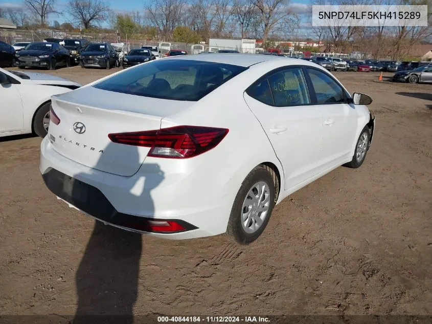 2019 Hyundai Elantra Se VIN: 5NPD74LF5KH415289 Lot: 40844184