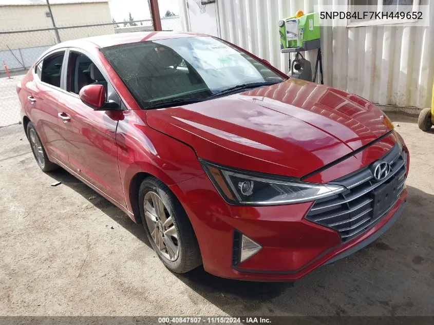 2019 Hyundai Elantra Sel VIN: 5NPD84LF7KH449652 Lot: 40847507