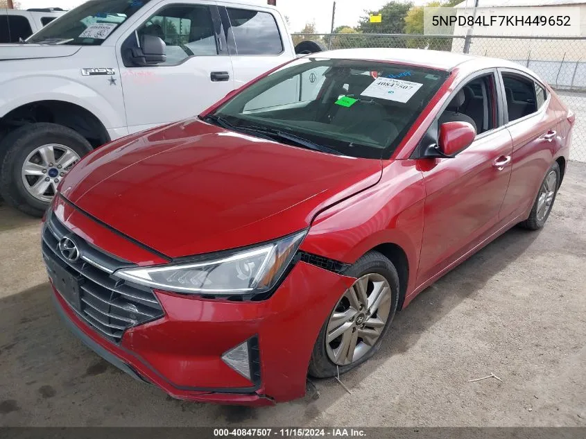 2019 Hyundai Elantra Sel VIN: 5NPD84LF7KH449652 Lot: 40847507