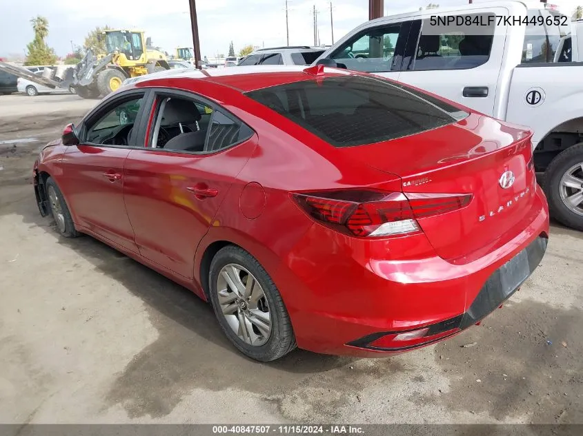 2019 Hyundai Elantra Sel VIN: 5NPD84LF7KH449652 Lot: 40847507