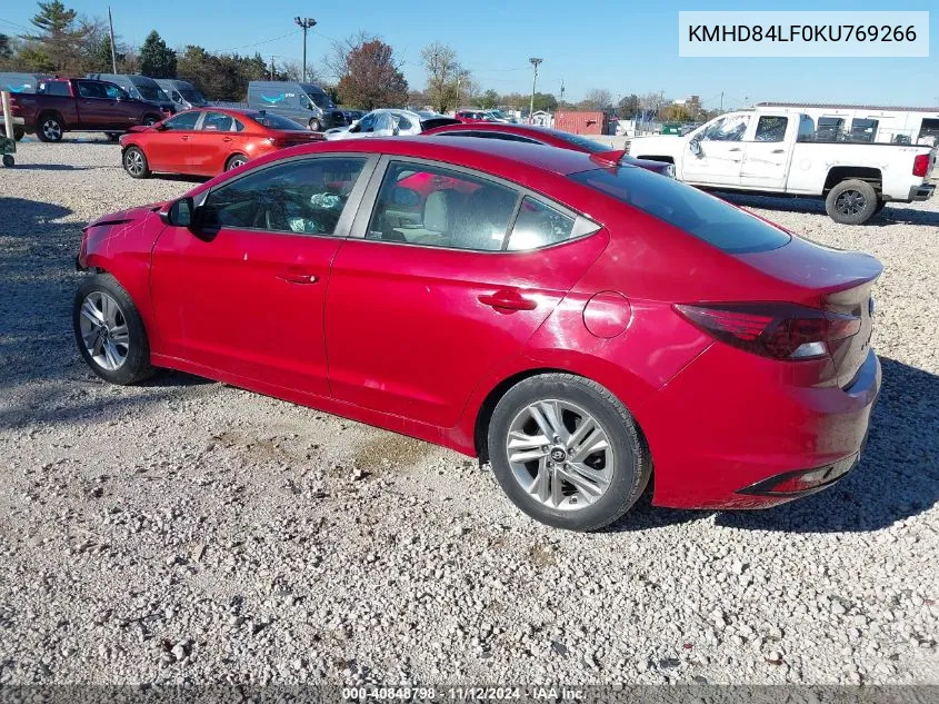 2019 Hyundai Elantra Sel VIN: KMHD84LF0KU769266 Lot: 40848798