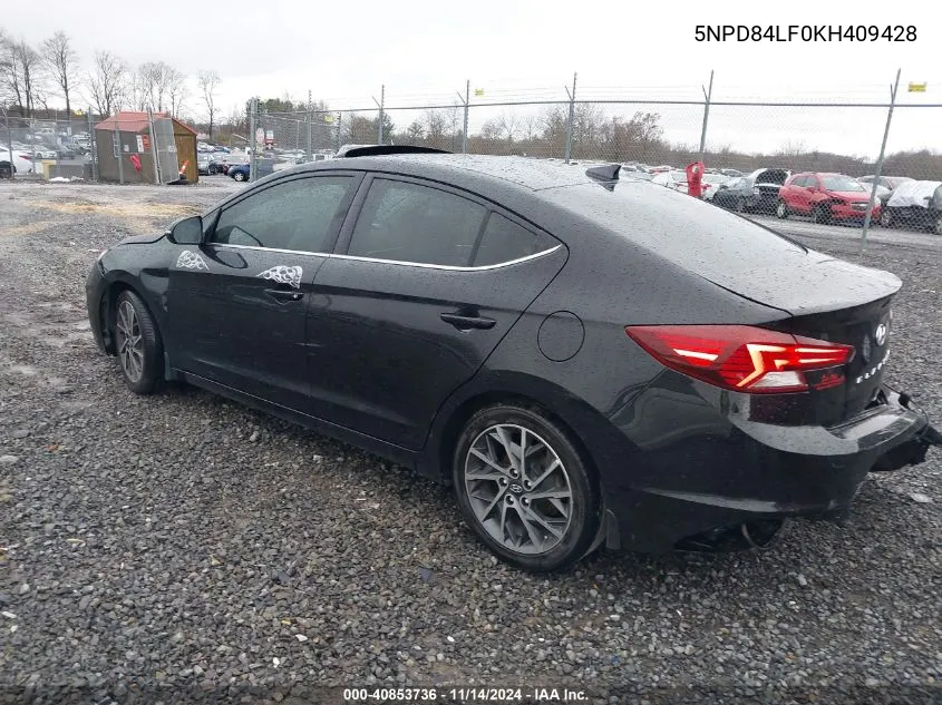 2019 Hyundai Elantra Limited VIN: 5NPD84LF0KH409428 Lot: 40853736