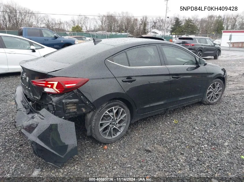 2019 Hyundai Elantra Limited VIN: 5NPD84LF0KH409428 Lot: 40853736