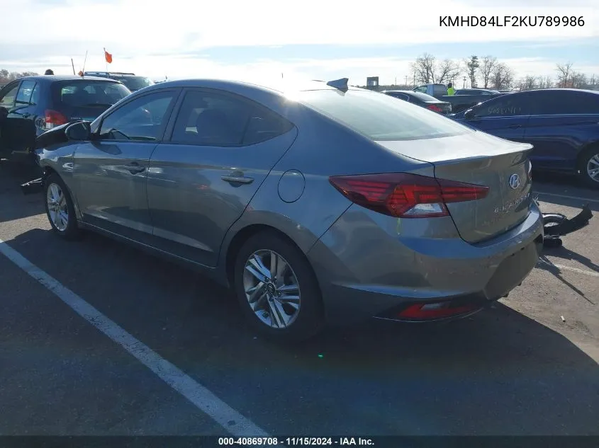 2019 Hyundai Elantra Sel VIN: KMHD84LF2KU789986 Lot: 40869708