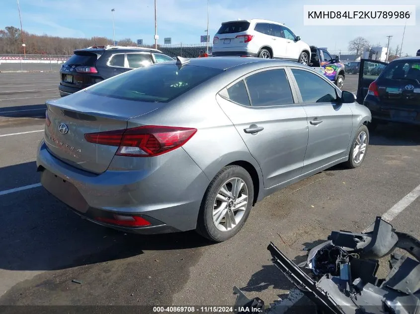 2019 Hyundai Elantra Sel VIN: KMHD84LF2KU789986 Lot: 40869708