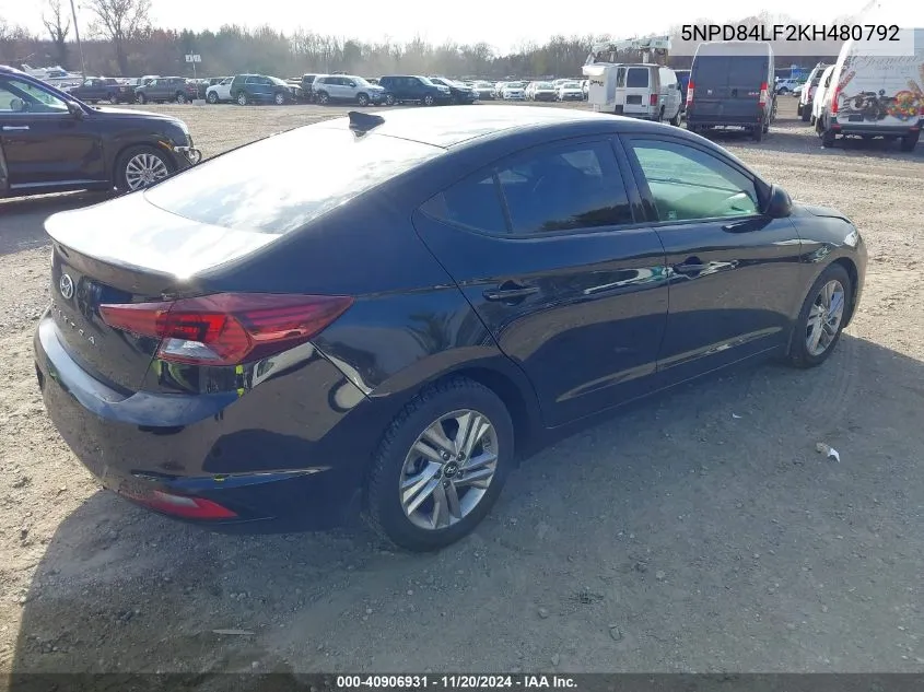 2019 Hyundai Elantra Sel VIN: 5NPD84LF2KH480792 Lot: 40906931