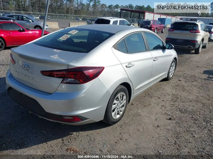 5NPD74LF0KH452153 2019 Hyundai Elantra Se