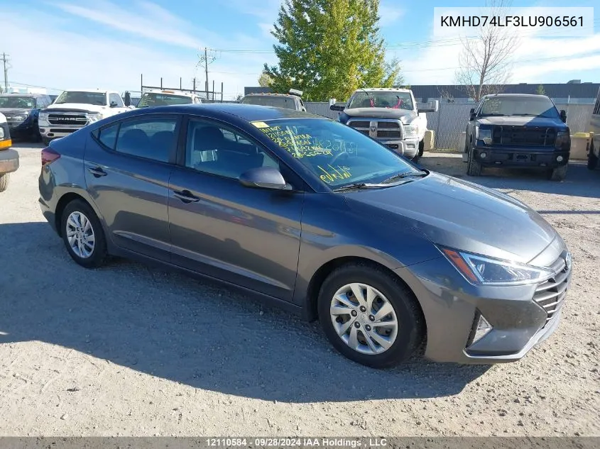 2020 Hyundai Elantra Se VIN: KMHD74LF3LU906561 Lot: 12110584