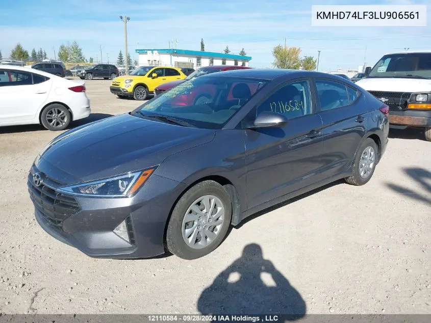 2020 Hyundai Elantra Se VIN: KMHD74LF3LU906561 Lot: 12110584