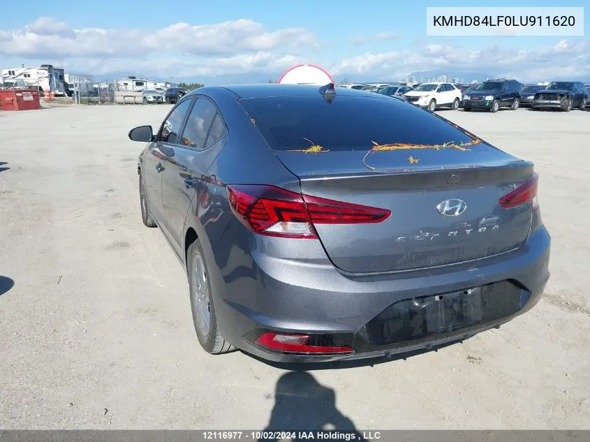 2020 Hyundai Elantra Sel/Value/Limited VIN: KMHD84LF0LU911620 Lot: 12116977