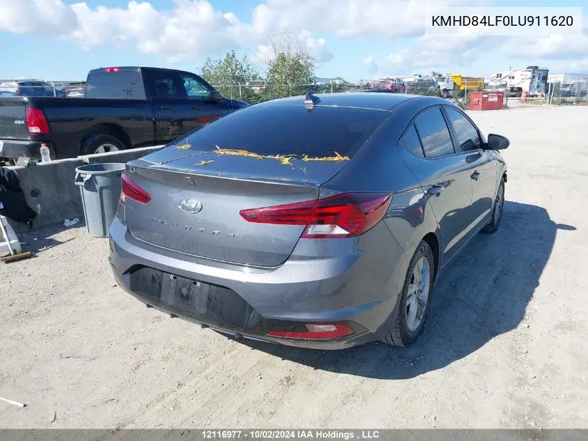 2020 Hyundai Elantra Sel/Value/Limited VIN: KMHD84LF0LU911620 Lot: 12116977