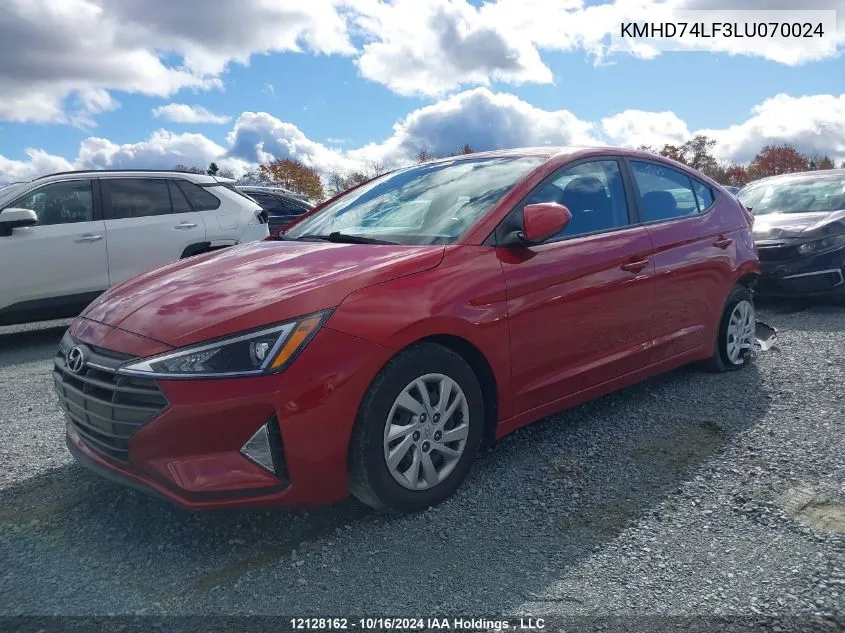 2020 Hyundai Elantra Essential Auto Ivt VIN: KMHD74LF3LU070024 Lot: 12128162