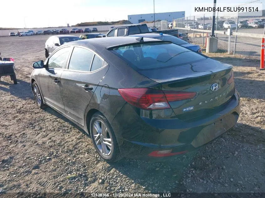 2020 Hyundai Elantra Sel/Value/Limited VIN: KMHD84LF5LU991514 Lot: 12138366