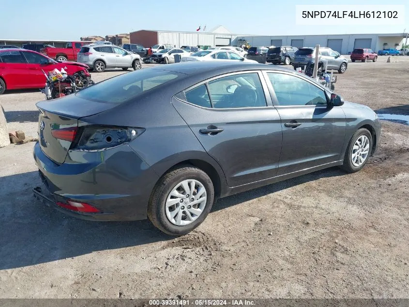 2020 Hyundai Elantra Se VIN: 5NPD74LF4LH612102 Lot: 39391491