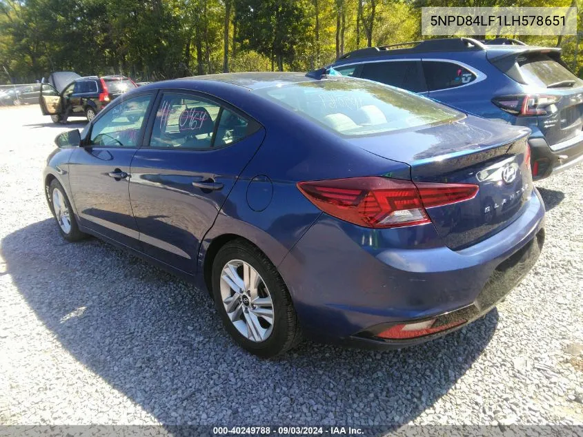 2020 Hyundai Elantra Sel VIN: 5NPD84LF1LH578651 Lot: 40249788