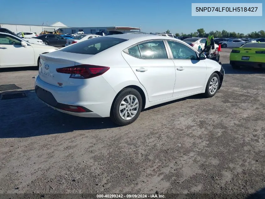 2020 Hyundai Elantra Se VIN: 5NPD74LF0LH518427 Lot: 40299242