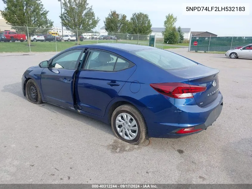 2020 Hyundai Elantra Se VIN: 5NPD74LF2LH532183 Lot: 40312244