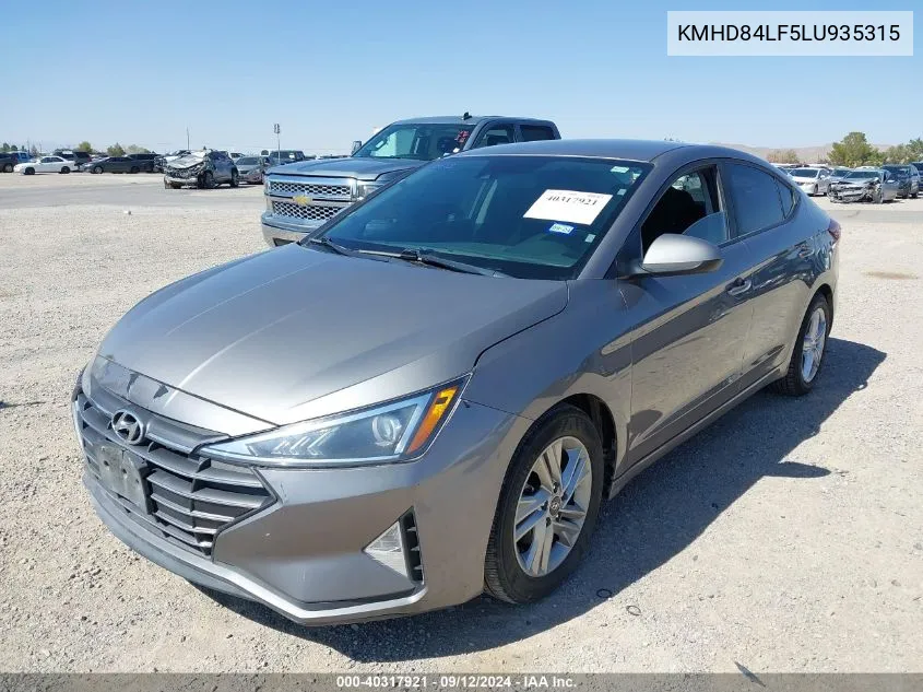 2020 Hyundai Elantra Sel/Value/Limited VIN: KMHD84LF5LU935315 Lot: 40317921