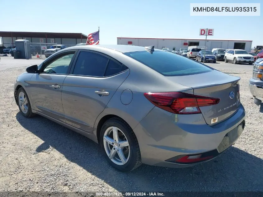 2020 Hyundai Elantra Sel/Value/Limited VIN: KMHD84LF5LU935315 Lot: 40317921