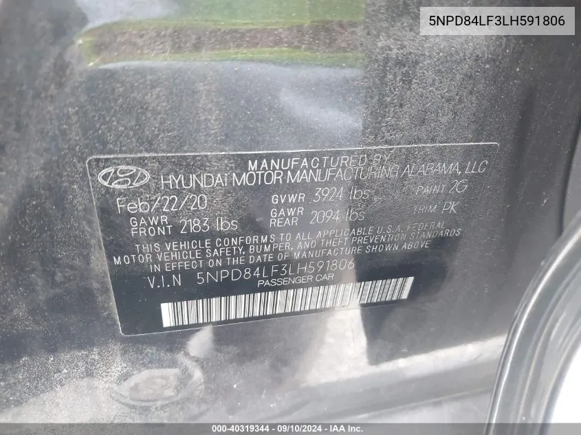 5NPD84LF3LH591806 2020 Hyundai Elantra Value Edition