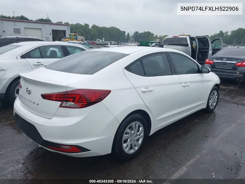 2020 Hyundai Elantra Se VIN: 5NPD74LFXLH522906 Lot: 40343308