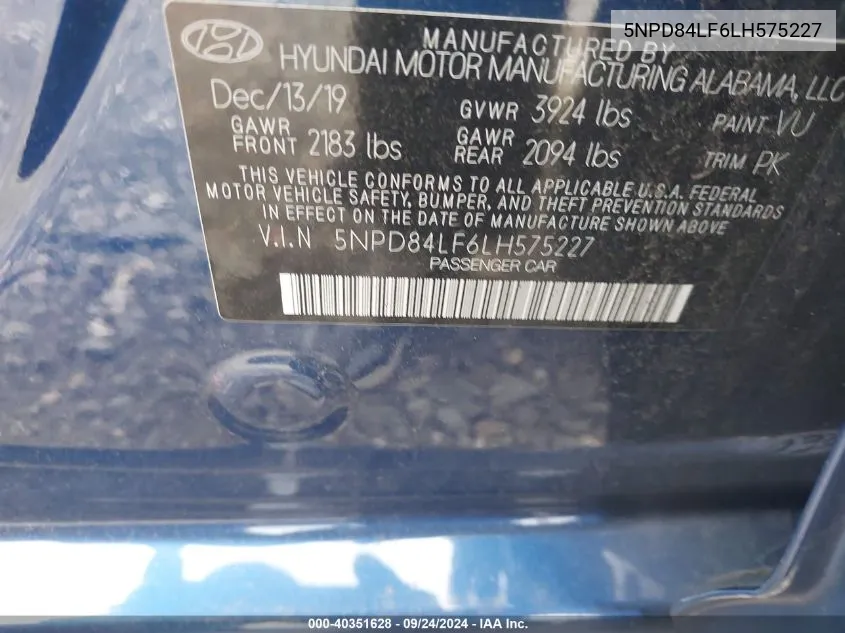 5NPD84LF6LH575227 2020 Hyundai Elantra Sel/Value/Limited