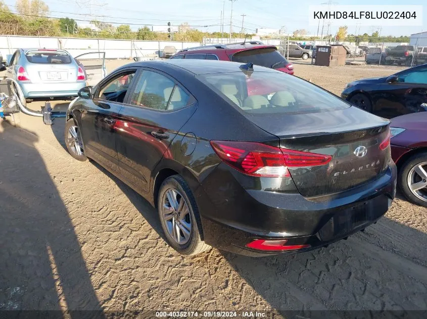 2020 Hyundai Elantra Sel VIN: KMHD84LF8LU022404 Lot: 40352174